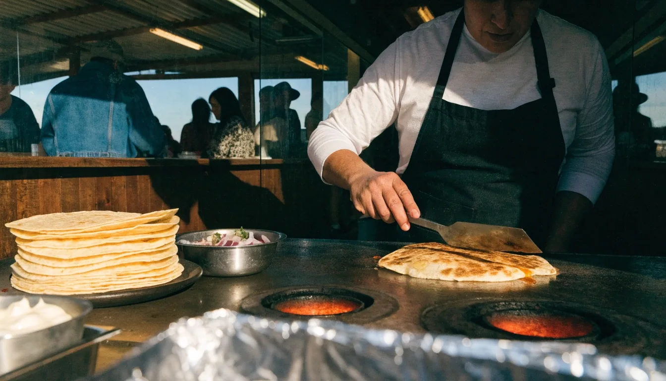 Counter of a Costa Vida dining room with fresh tortillas being pressed