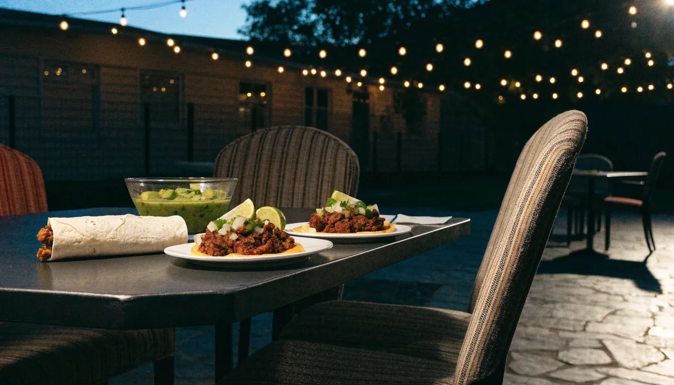 Evening patio tables at a Costa Vida restaurant