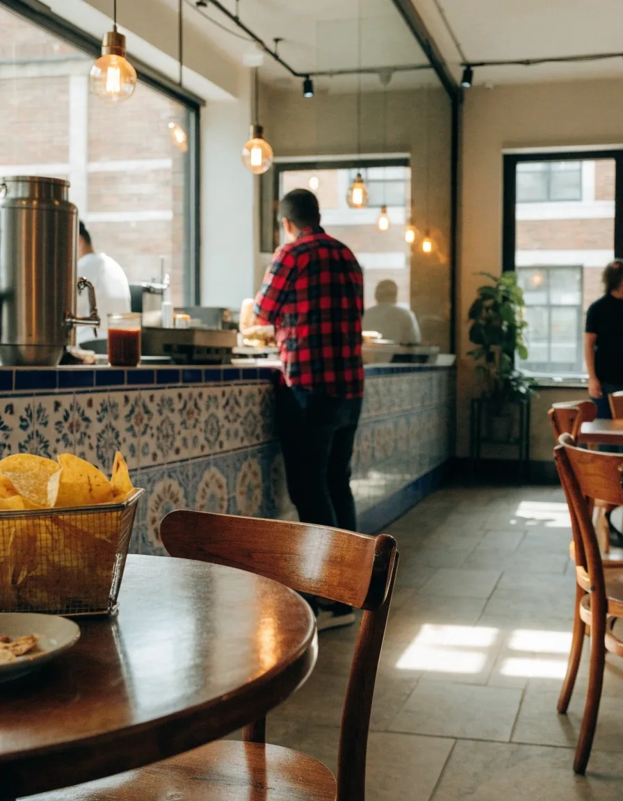 Dining room inside a Costa Vida fast-casual Mexican restaurant