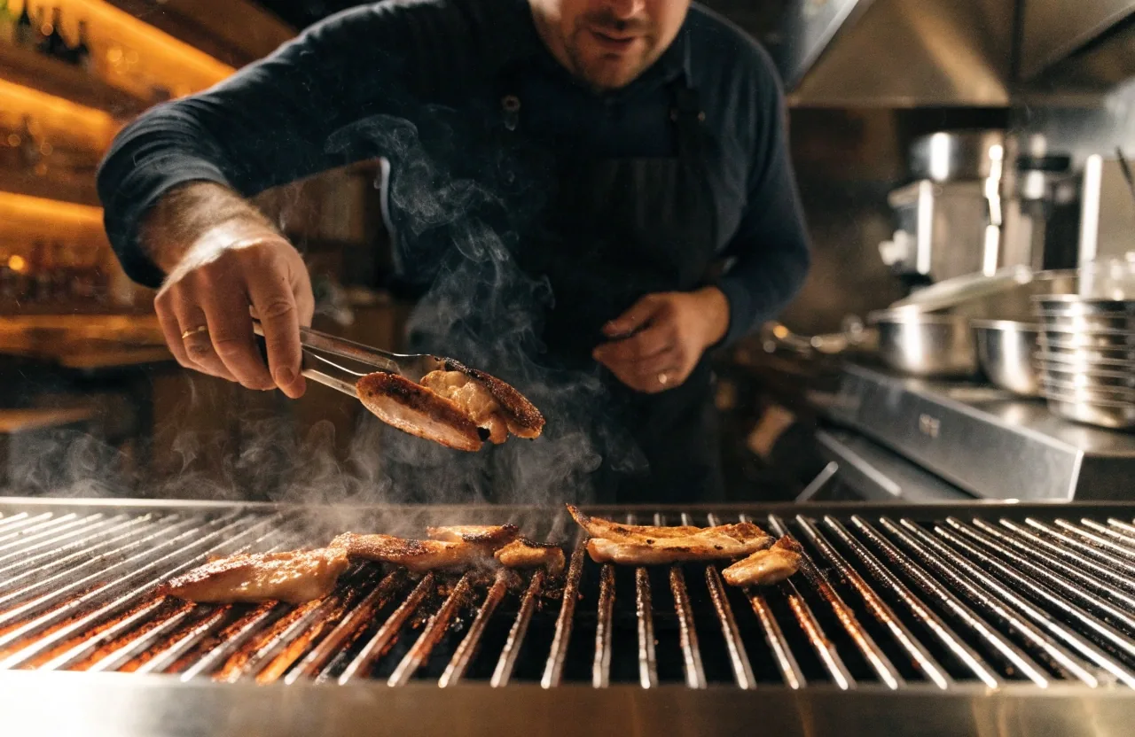 Grilled chicken cooking in batches on the grill