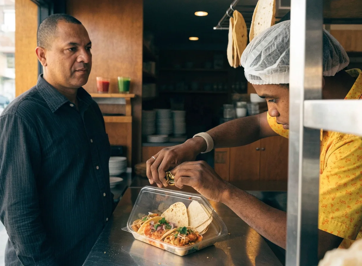 Guest picking up an online order at the counter