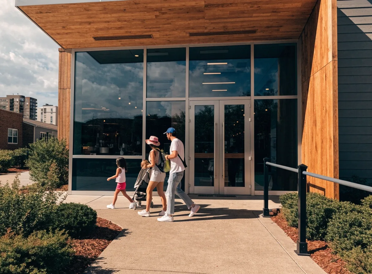 Step-free restaurant entrance with wide doors