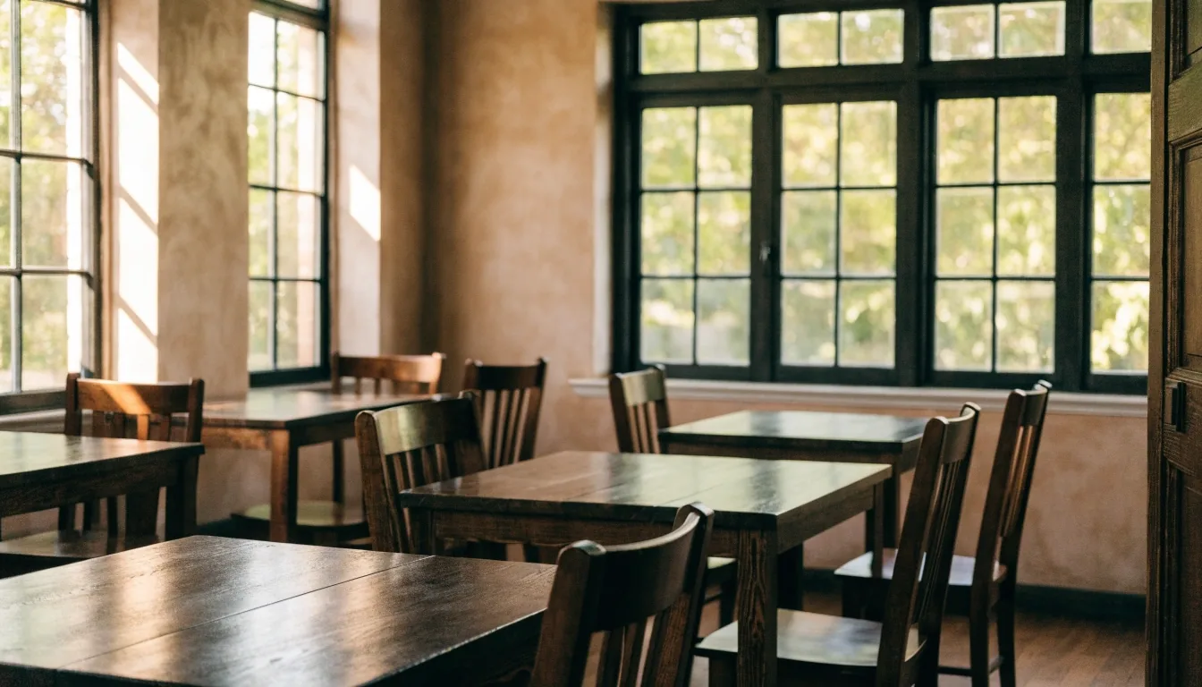 Quiet dining room of a casual Mexican grill in daytime